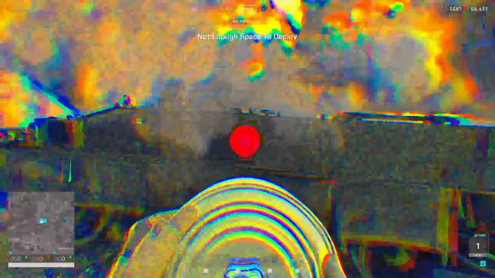 Anti-tank mine detonating under a WARDOGS tank hull with the blast cloud engulfing the vehicle and a red hit marker over the armor