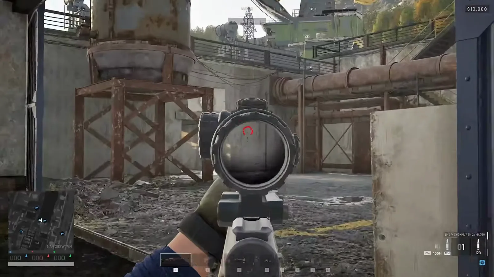 Magnified WARDOGS scope sight picture on a distant firing range target plate showing what a high zeroing range buys you downrange