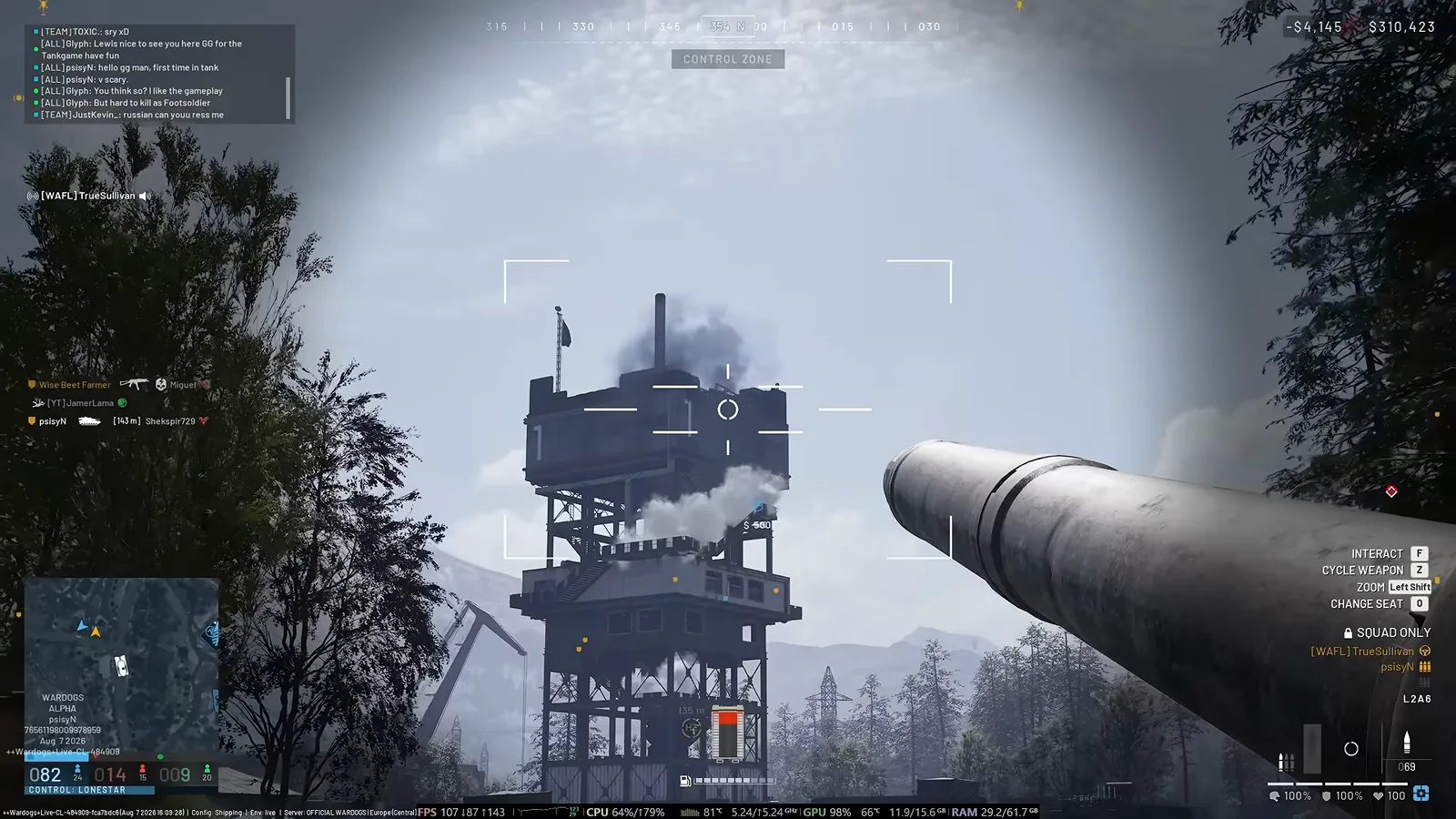 WARDOGS tank after destroying a control zone tower that burns with black smoke above the map objective