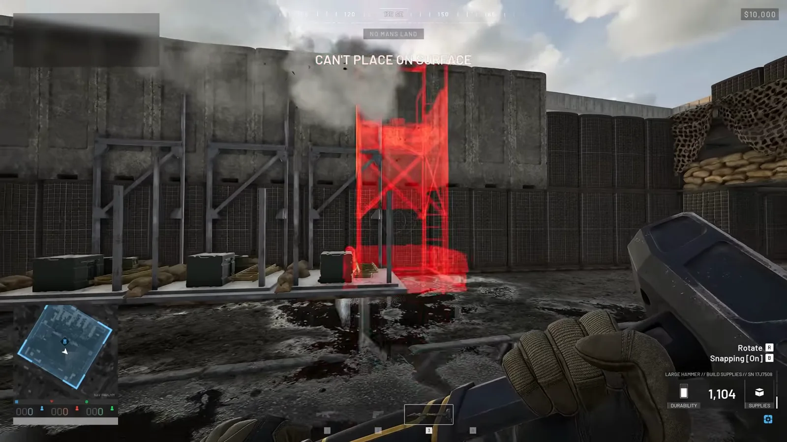 Player swinging a construction hammer in WARDOGS using animation cancel timing to rapidly build fortifications