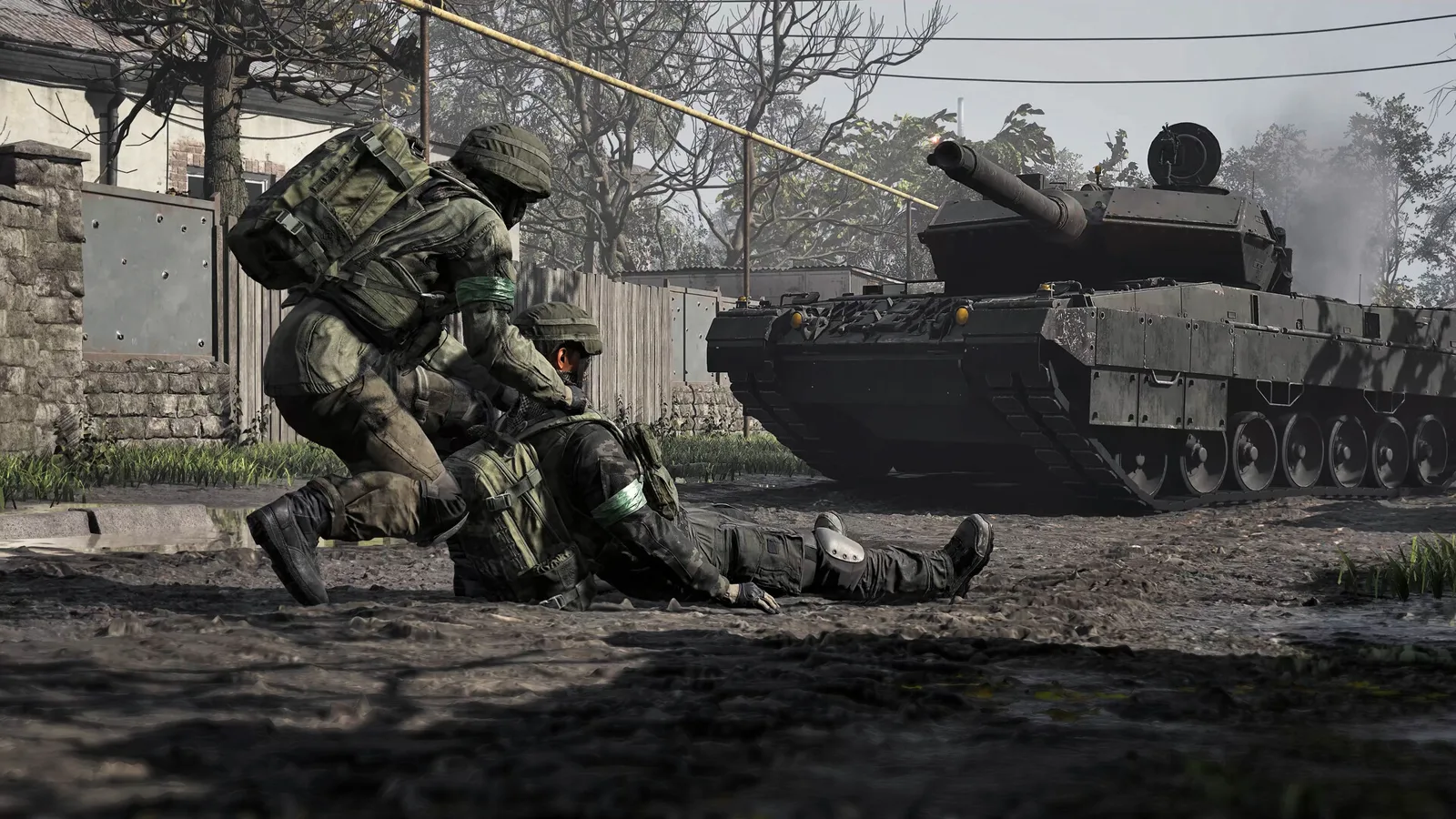 WARDOGS mechanized unit providing heavy defensive fire alongside infantry while securing an extraction corridor