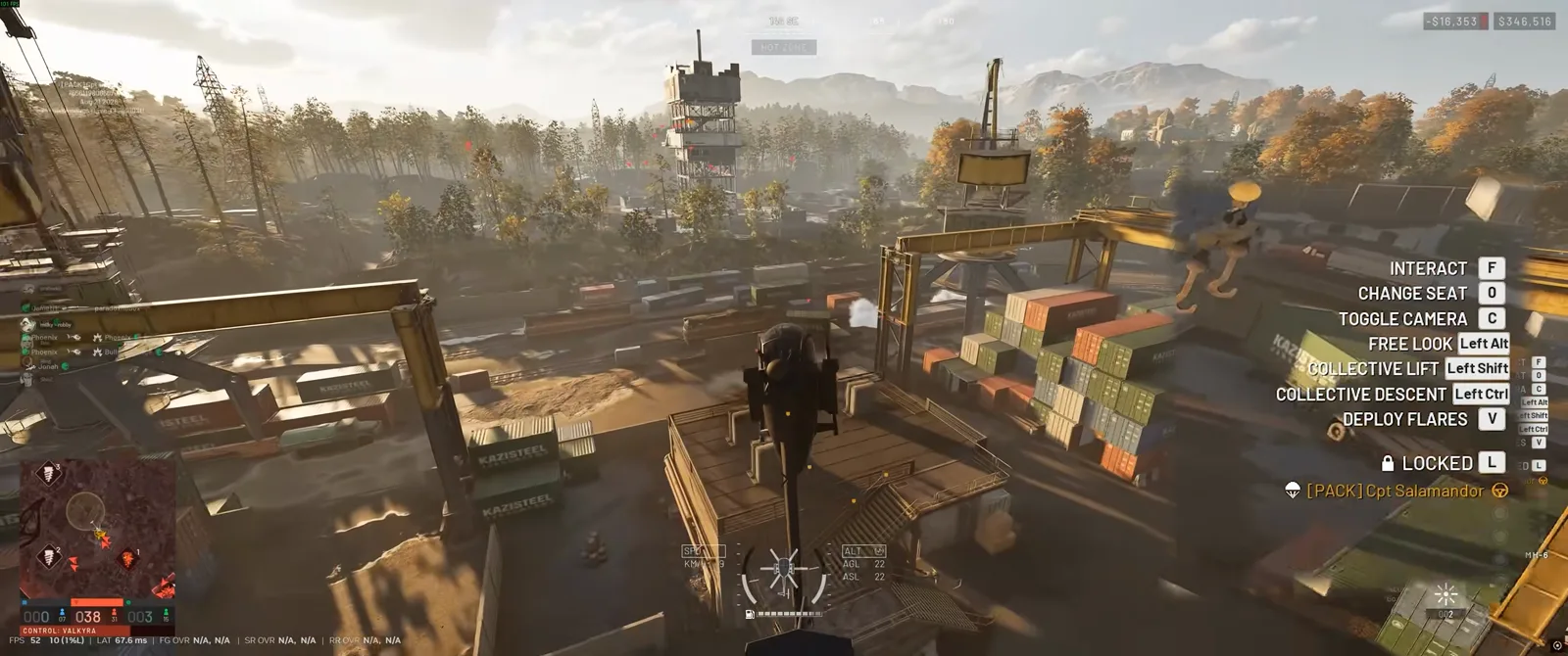In-game settings screen in WARDOGS showing recommended helicopter keybinds with tail rotor yaw mapped to mouse thumb buttons and free-look enabled