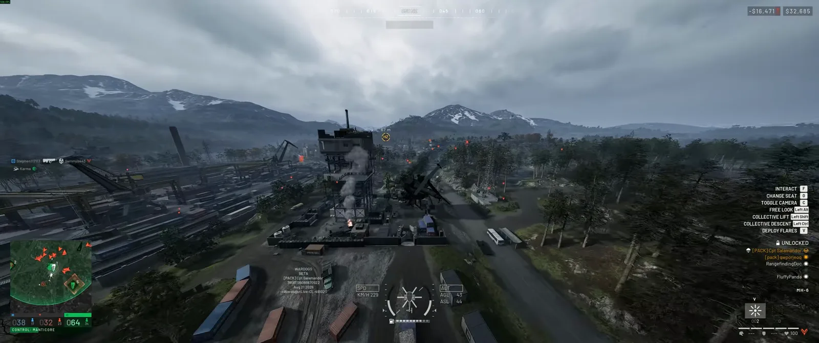 Tactical map overview in WARDOGS indicating friendly squad positions and high-cover shipping container yards for safe helicopter insertion