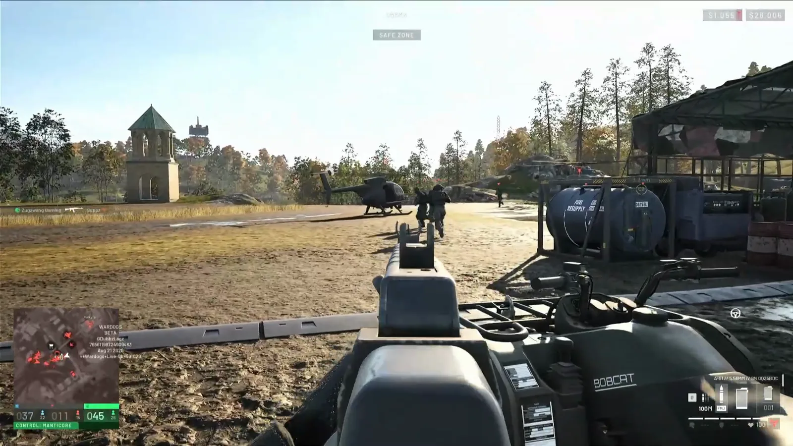 WARDOGS FOB fuel resupply tanks standing beside a spawned helicopter inside the safe zone for refilling purchased vehicles