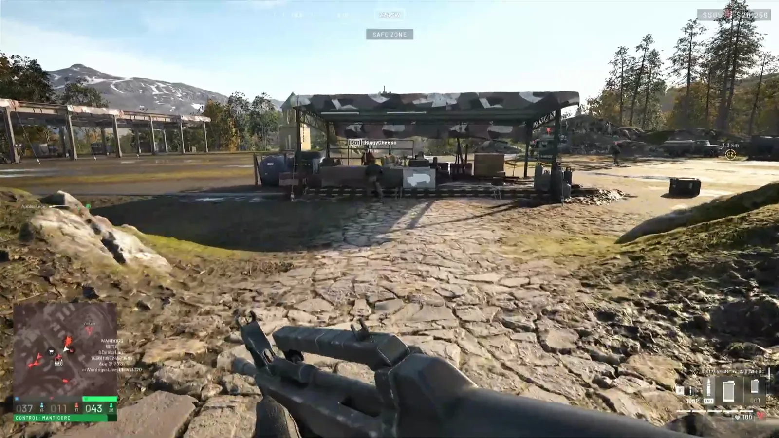 WARDOGS vehicle vendor stall marked with a white car pictogram on the counter standing inside the safe zone at the team spawn