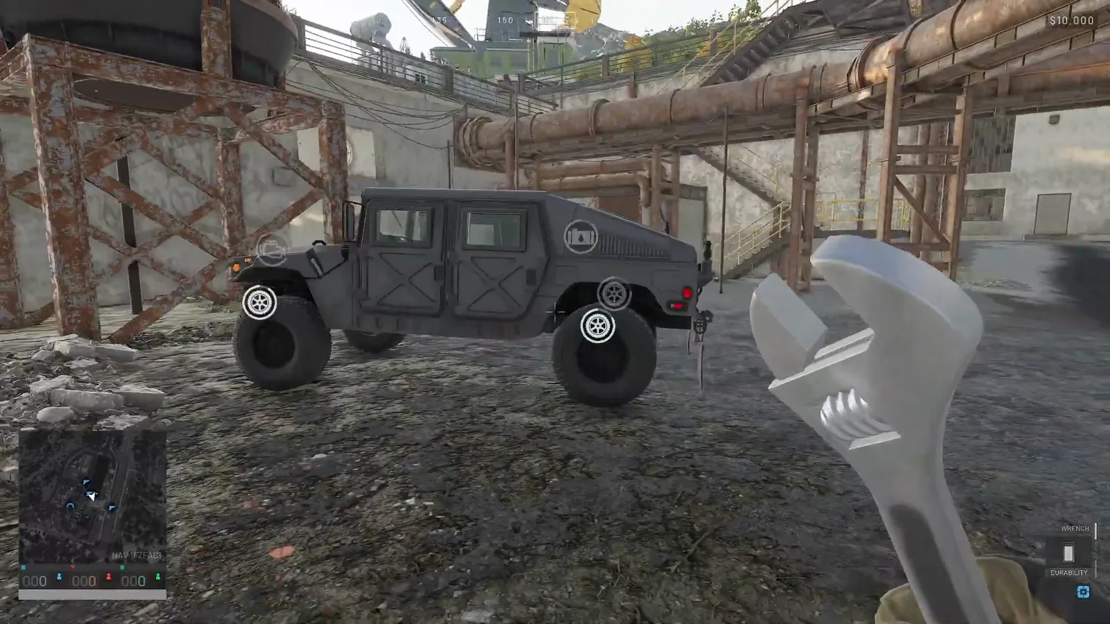 WARDOGS Humvee after repair with the wheel damage markers back to their neutral grey state and the smoke gone