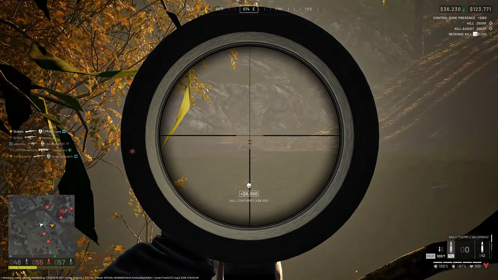 Player aiming the SKS rifle using bare iron sights in a close-quarters indoor hallway engagement in WARDOGS