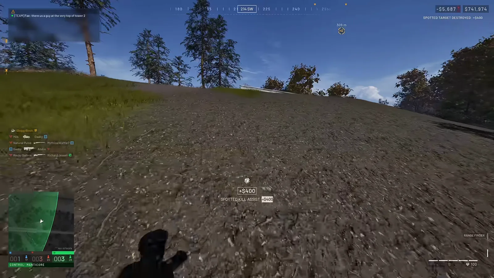 WARDOGS 画面上弹出 +$400 SPOTTED KILL ASSIST，计分栏同时显示 SPOTTED TARGET DESTROYED +$400，因为被标记的敌人被队友击杀