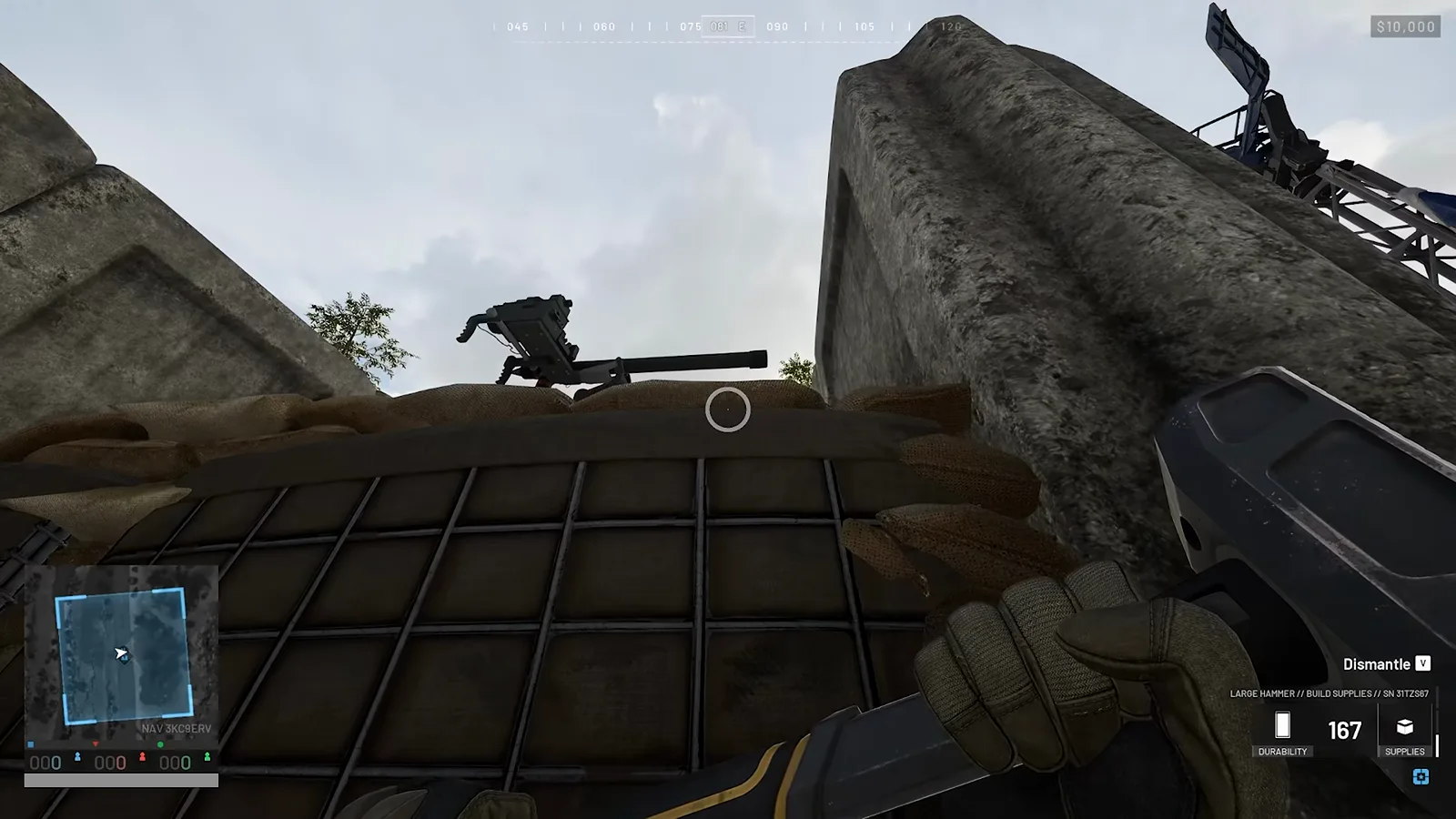 Anti-Air turret construction ghost at maximum hammer range on a fortified WARDOGS FOB roof showing build percentage HUD without camera shake during placement