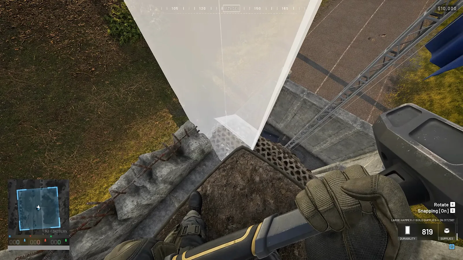 Interior Brimstone jump-up wall placed inside a WARDOGS FOB perimeter with the Recon Tower ladder visible for roof access to the anti-air gunner position