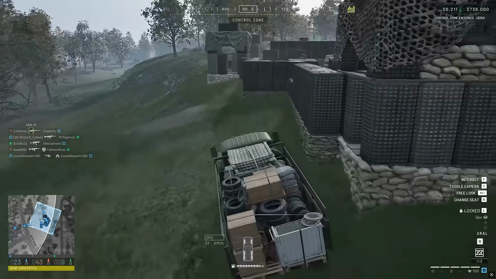 WARDOGS respawn menu screen showing the suicide logistics cycle timer after a driver intentionally died post-pallet-delivery to skip the return drive and restart the Ural XP grind faster